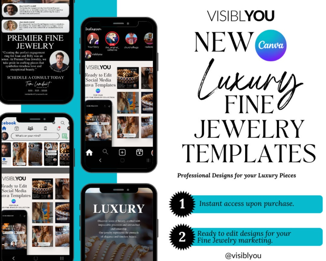 Luxury Fine Jewelry Instagram Post + Story + Templates for Canva ...