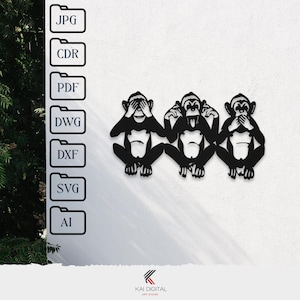 Three Wise Monkeys Svg Dxf | See No, Evil No, Hear No Laser Cut Files