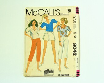 UNCUT 1980s McCall's 8042 Misses' Top with Sailor Collar, Pants and Shorts - Sherry Halt for Sunshine - Size 8, Bust 31 1/2