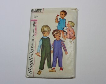 1960s Simplicity 6157 Toddlers' Overalls in two lengths and Shirt, Vintage Children's Sewing Pattern; Child's Romper; Size 3