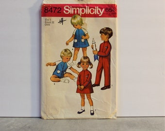 1960s Simplicity 8472 Toddlers' and Child's Jumpsuit and Dress, Vintage Children's Sewing Pattern, Size 3, Breast 22