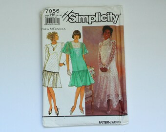 UNCUT 1990s Simplicity 7056 Sewing Pattern - Jessica McClintock Misses' Drop Waist Dress in Two Lengths - Size H5 (6-14)