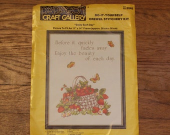 Vintage Paragon Craft Gallery Enjoy Each Day Strawberry Crewel Embroidery Kit 8048