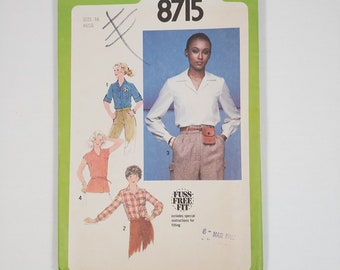 UNCUT 1970s Simplicity 8715 Sewing Pattern - Size 16 Misses' Blouse and Tie Belt, A fuss-free fit pattern