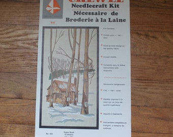 Vintage Valley Craft Sugar Bush Crewel Embroidery Kit - 12" x 22" barn, maple woodland, needlepoint kit