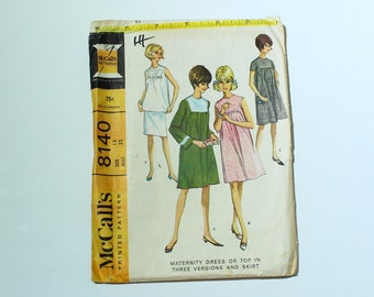 1960s McCall's 8140 Sewing Pattern; Misses' MATERNITY Dress or Top in Three Versions and Skirt; Size 12 Bust 32