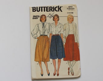 UNCUT Vintage Butterick 6701 Fast & Easy Sewing Pattern - Size 8-10-12 Misses' A-line Gathered Skirt with Side Pockets