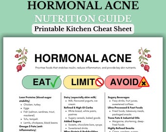 Hormonal Acne Nutrition Cheat Sheet | Clear Skin Foods | Hormone Balance Guide | Printable Digital Download