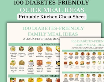 100 Diabetes-Friendly Family Meal Ideas | Type 2 Diabetes Dinner Guide | Quick Reference Printable | Easy, High-Protein Meals