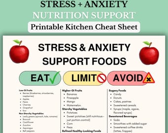 Stress and Anxiety Support | Calming Foods Cheat Cheat | Mood-Supportive Nutrition Guide | Printable Digital Download