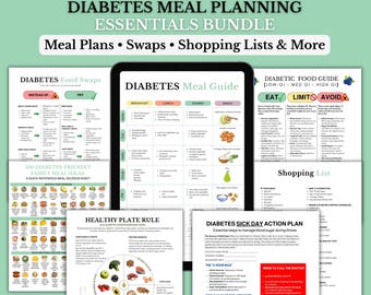 Diabetes Meal Planning Bundle | 7 Day Meal Plan, Food Swaps & Shopping List | Digital Download