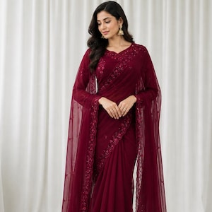 Elegant Saree with Fine Embroidery and Flowing Drape, Indian Ethnic Wear for Wedding Functions, Party Occasions and Traditional Celebrations