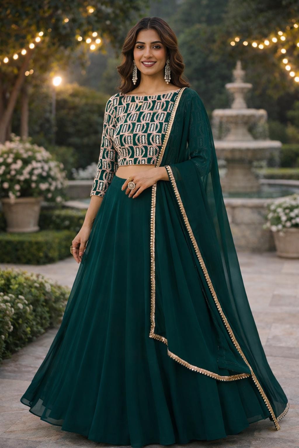 Lehenga Choli Da Sposa Verde Con Ricami &ndash; Tessuto Phantom Seta &ndash; Semilavorato O Confezionato Su Misura (RIVAN ENTERPRISE)