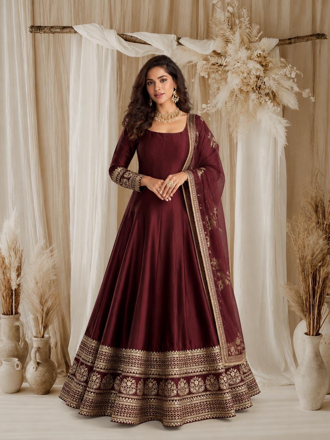 burgundy indian dress Burgundy cotton and cashmere flannel men's shirt main image 1