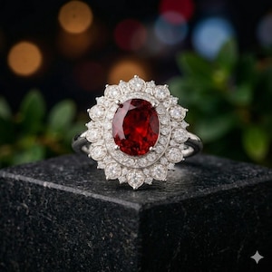 3.00 CT Oval Cut Natural Ruby & Diamond Ring | 14K White Gold Engagement (IGL Certified)