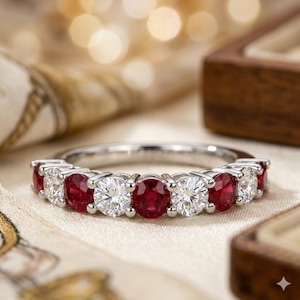 1.00 CT Round Cut Natural Ruby & Diamond Engagement Ring | 14K White Gold, IGL Certified