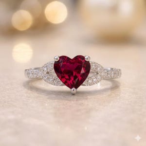 2.50 CT Heart Cut Natural Ruby & Diamond Ring | 14K White Gold Engagement (IGL Certified)