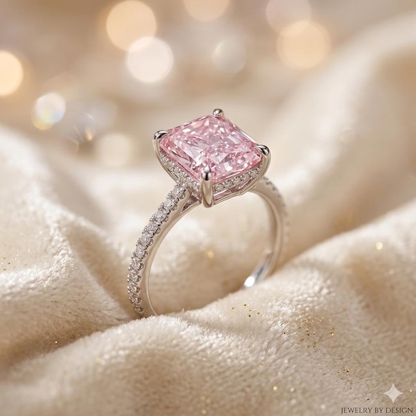 Prinsesgeslepen roze saffierdiamantring van 2,30 kt | 14K witgouden verloving (IGL-gecertificeerd)