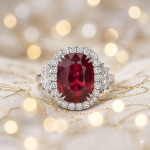 3.20 CT Cushion Cut Natural Ruby & Diamond Ring | 14K White Gold Engagement (IGL Certified)
