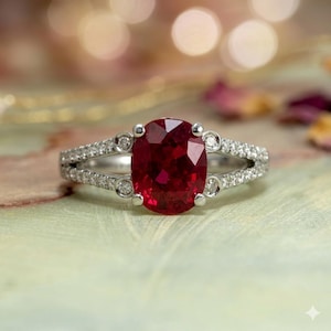 2.80 CT Oval Cut Natural Ruby & Diamond Ring | 14K White Gold Engagement (IGL Certified)
