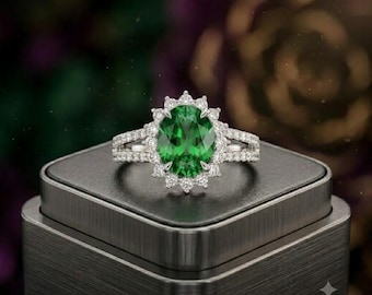 4.39 Ct Natural Emerald and Diamond Ring 14K White Gold Engagement Ring | IGL Certified