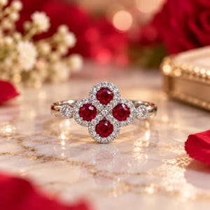 Ring met natuurlijke robijn en diamanten van 3,50 karaat (rond geslepen) | Verlovingsring van 14K/18K witgoud