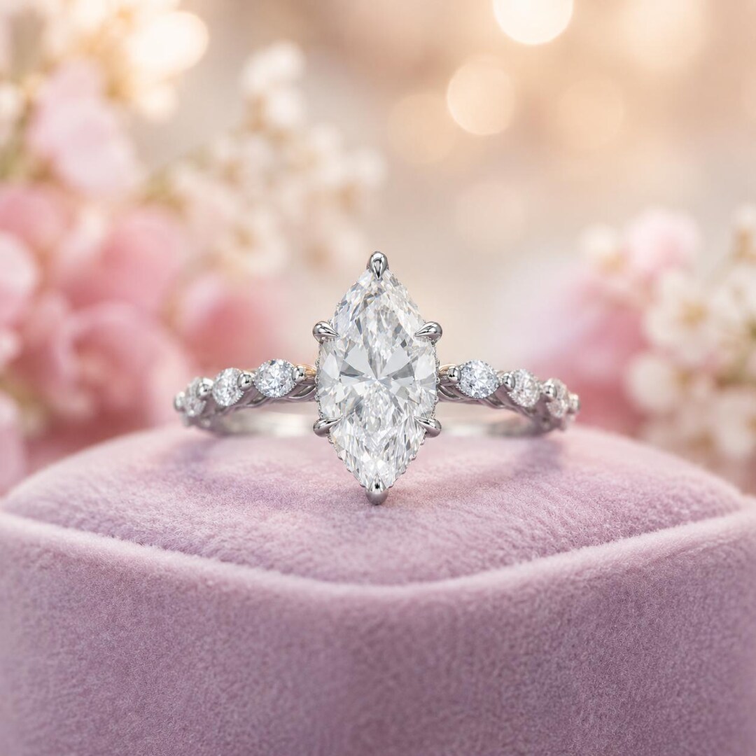 3.00 Ct. Marquise Cut Lab Grown Diamond Solitaire Ring | 14K White Gold ...