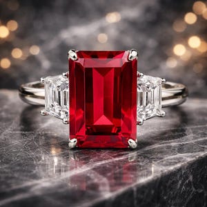 Natuurlijke robijn en diamanten verlovingsring | 14 kt witgoud, 6,00 kt