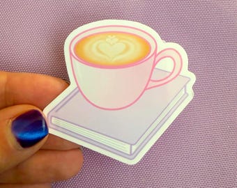 Coffee Cup & Book Sticker | Pink and Purple Bookish Decal