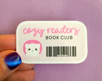 Cozy Readers Book Club Library Card Sticker: Pink Kawaii Bookish Decal
