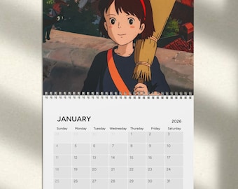 Kalendarz ścienny Kiki's Delivery Service 2026 z możliwością zapisu, dekoracja inspirowana anime Studio Ghibli