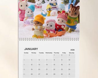 Calendário Calico Critters 2026 | Calendário de parede mensal Sylvanian Families