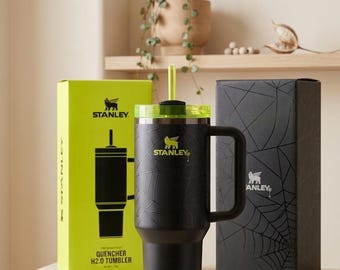 Halloween Stanley Quencher 40oz Tumbler Black Neon Green Spider Web Cup