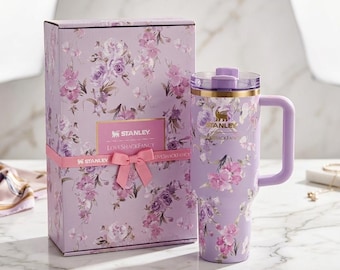 Stanley x LoveShackFancy 40oz Floral Quencher Tumbler – Purple Limited Edition Insulated Cup with Handle