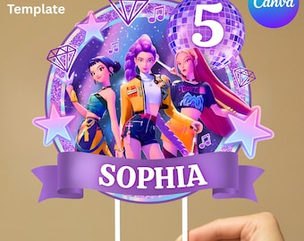 Editable Kpop Demon Hunters Cake Topper, K-pop Huntrix Birthday Party Cake Decoration, Printable Girls Cake decoration, Kpop Theme Topper