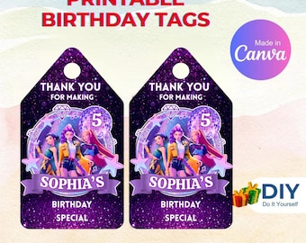 Etichette di ringraziamento Kpop Demon Hunters, etichette per bomboniere per feste di compleanno, etichetta regalo Huntrix, modello fai da te Canva, etichette Saja Boys, etichetta bomboniera K pop