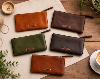 Pochette in pelle di bufalo fatta a mano / Pochette con cerniera / Organizer in pelle / Accessorio da viaggio / Regalo personalizzato per lei