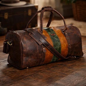 Borsa da viaggio in pelle di bufalo fatta a mano / Bagaglio a mano / Borsa da viaggio in pelle personalizzata / Regalo per lui / Borsa da weekend / Borsa per pernottamento immagine 4