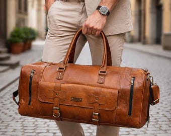 Borsa da viaggio/borsone da weekend in pelle pieno fiore realizzata a mano con scomparto per scarpe.