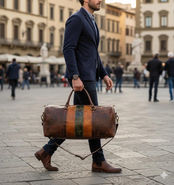 Handmade Buffalo Leather Duffel Bag | Travel Carry-On | Personalised leather duffle bag | Gift for him | Weekender bag | Overnight bag |