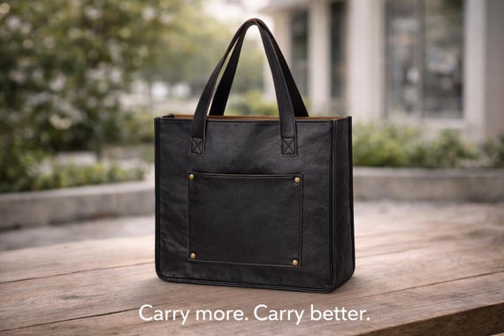 Full Grain Leather Tote | Cotton Velvet Lined Shoulder Bag, Laptop Tote
