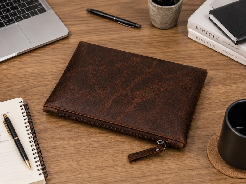 Pochette in pelle pieno fiore / Pochette con cerniera personalizzabile, organizer da viaggio immagine 5