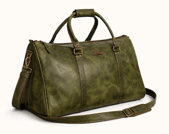 Borsa da viaggio rustica in pelle di bufalo verde fatta a mano / Borsa da weekend/bagaglio a mano