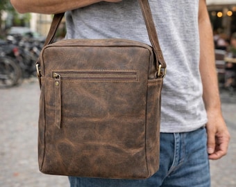 Ręcznie robiona torba na ramię ze skóry bawolej | Torba podróżna na ramię w stylu vintage