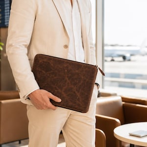 Full Grain Leather MacBook Sleeve & Tech Pouch Set, Handmade Laptop Case