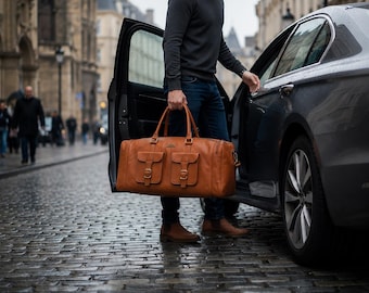 Borsa da viaggio/borsone da weekend, borsa da palestra/borsa executive in pelle pieno fiore realizzata a mano