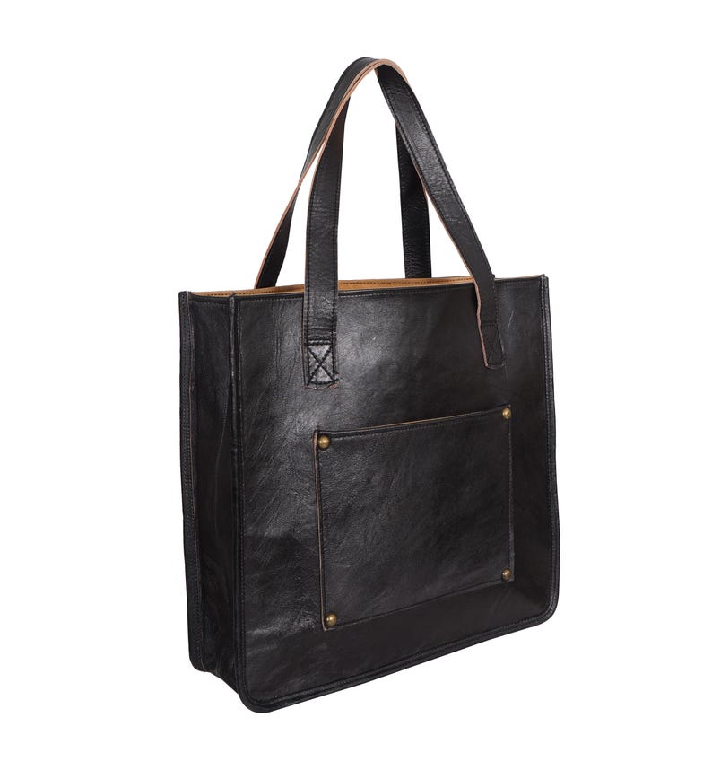 Full Grain Leather Tote | Cotton Velvet Lined Shoulder Bag, Laptop Tote image 11