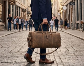 Borsa da viaggio/borsone in pelle di bufalo fatta a mano / Borsa da weekend/borsone da palestra vintage e rustica