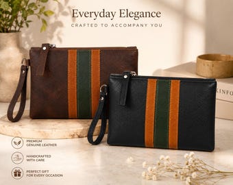 Pochette da polso in pelle pieno fiore realizzata a mano, organizer da viaggio, pochette