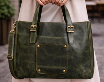 Borsa tote in pelle di bufalo fatta a mano / Borsa da lavoro vintage in pelle pieno fiore
